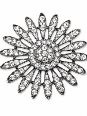 Crystal Sunburst Brooch - Silver Tone